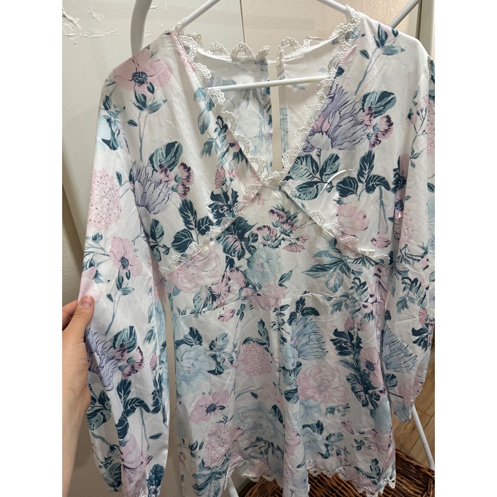 Pink Ripple Womens Floral Long Sleeve Romper White Pink Lace Trim Size L